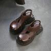 Johnature Echte Leder Höhe Steigernde Dicke Sohle Sandalen Runde Zehen Damen Plateau Schuhe