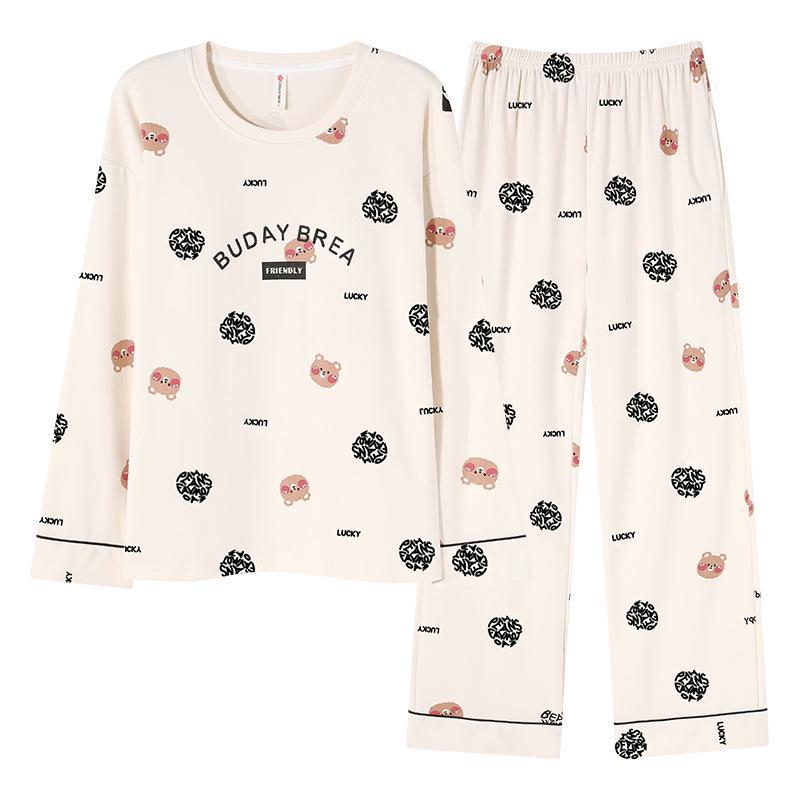 Women's Long-Sleeve Padded Pajamas, Cute Cartoon Style, Large-Size, Spring & Autumn Homewear, 2024 New Collection.