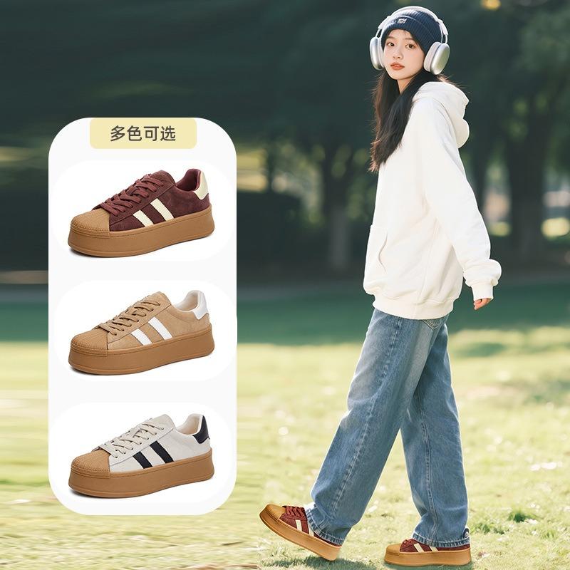 Leather shell head women's autumn new platform white shoes casual heightening women's shoes versatile board shoes