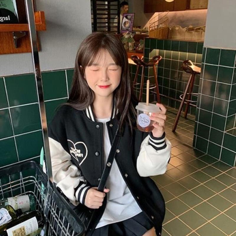 Retro strój baseballowy dla kobiet na wiosnę i jesień Nowy styl dla uczennic szkół średnich i licealnych Jesienna koreańska luźna kurtka dla kobiet