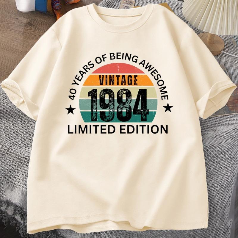 40th Birthday Women Tshirt Made In 1984 Vintage Tshirt 40 Years Old T Shirts for Unisex Casual Short Sleeve Unisexs Clthing Oversized