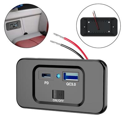 Dual USB PD QC3.0 Carregador de carro Tomada Barco RV Carregamento rápido Tomada LED Adaptador de energia Painel 36W DC12V-24V