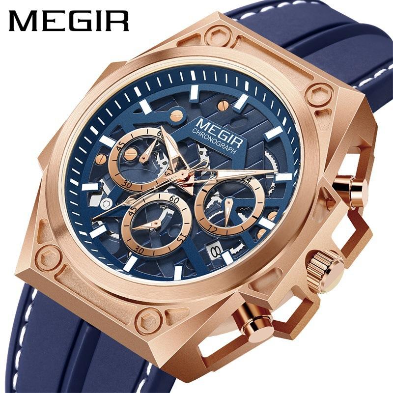 Watch Men'S 316 Stainless Steel Luminous Chronograph Hollow Sports Quartz Silicone Watch 4220