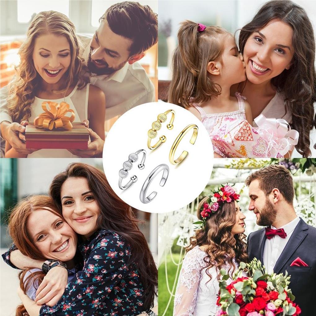 2 Stück Fidget Offene Verstellbare Ringe Perlen Schmuck Damen Herren Anti-Stress Stapelbarer Drehring Damen Mode Accessoire