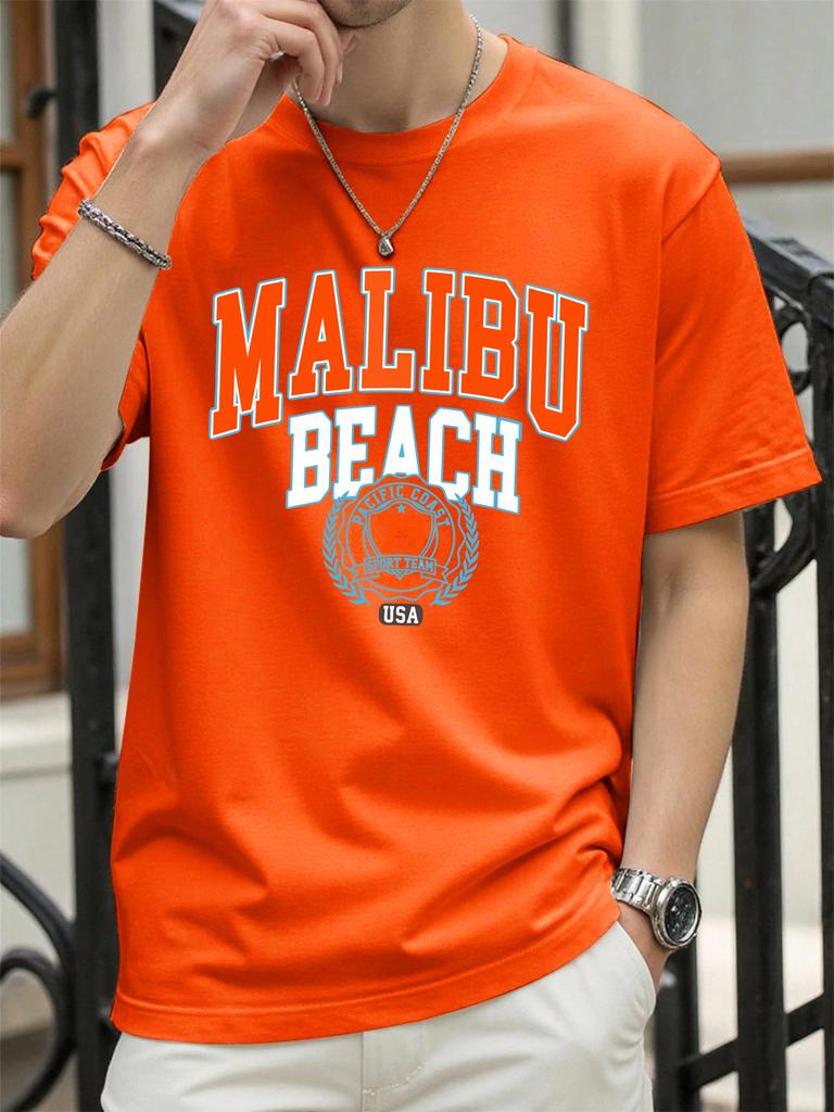 Malibu Beach 73 Usa Print Man T Shirts Hip Hop ONeck AllMatch Sportswear Casual Cotton Vintage TShirt Unisex Fashion Clothes