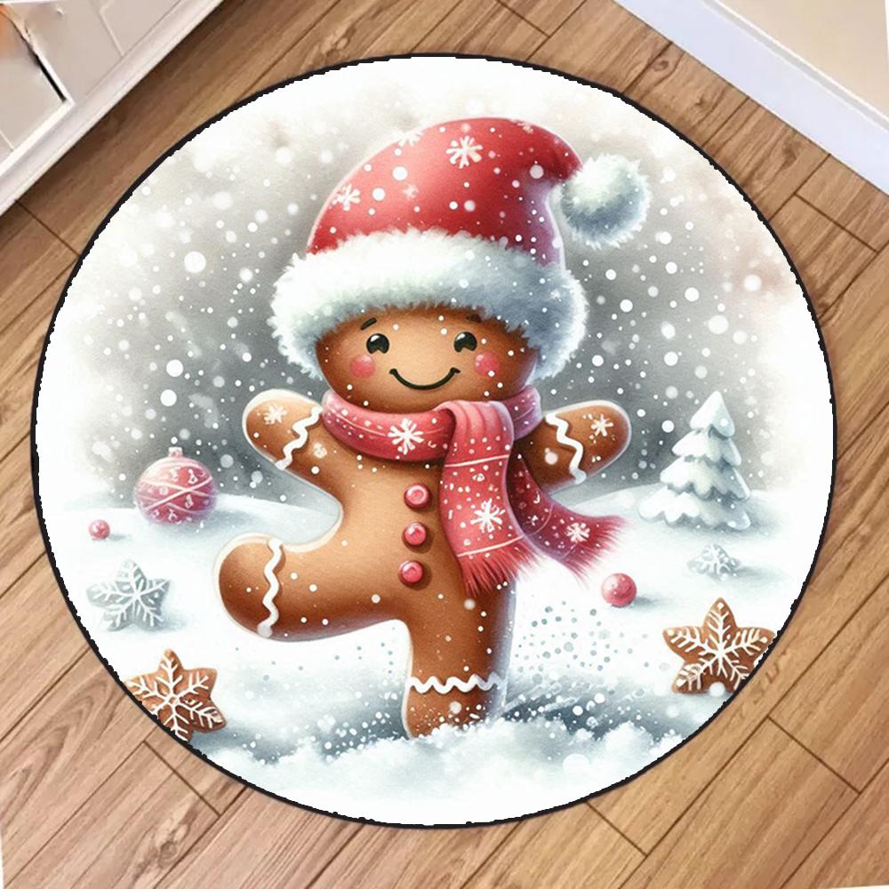 The Gingerbread Man Round Area Rug Merry Christmas Bedroom Kitchen Mat Indoor Floor Accent Bathroom Living Room Home Carpets