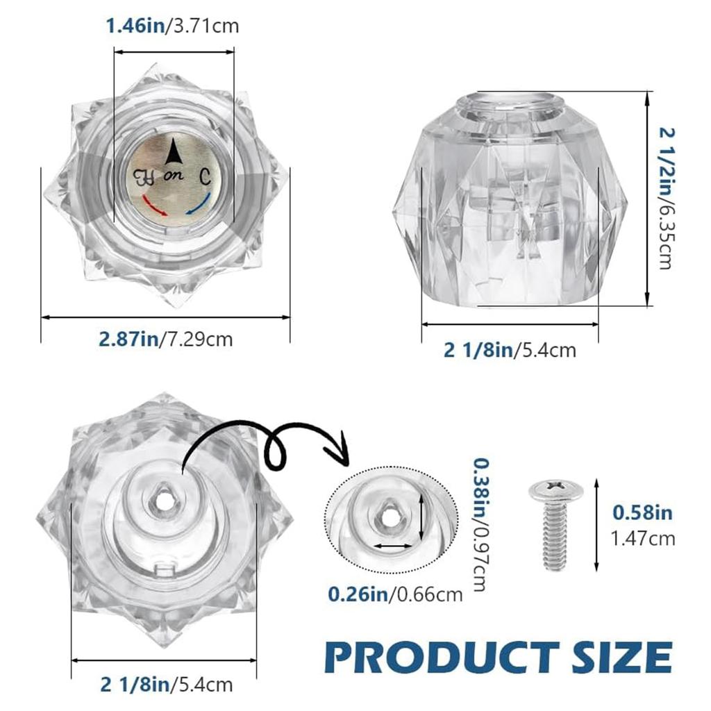 Geometric Shape Bathtub Faucet Knob Replacement Clear Acrylic Handle Hot Cold Water Control for RP2391 Compatibles