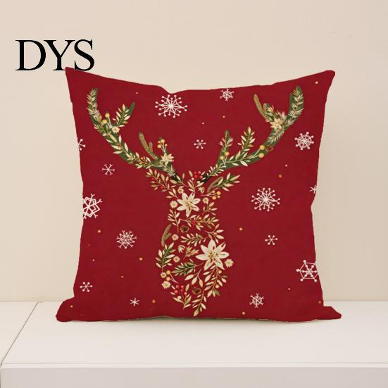Cozy Red Holiday Accent Pillows Christmas Throw Pillow Covers, Poinsettia Reindeer Pine Branch Decorative for Bay Window Cushion Cases, Xmas