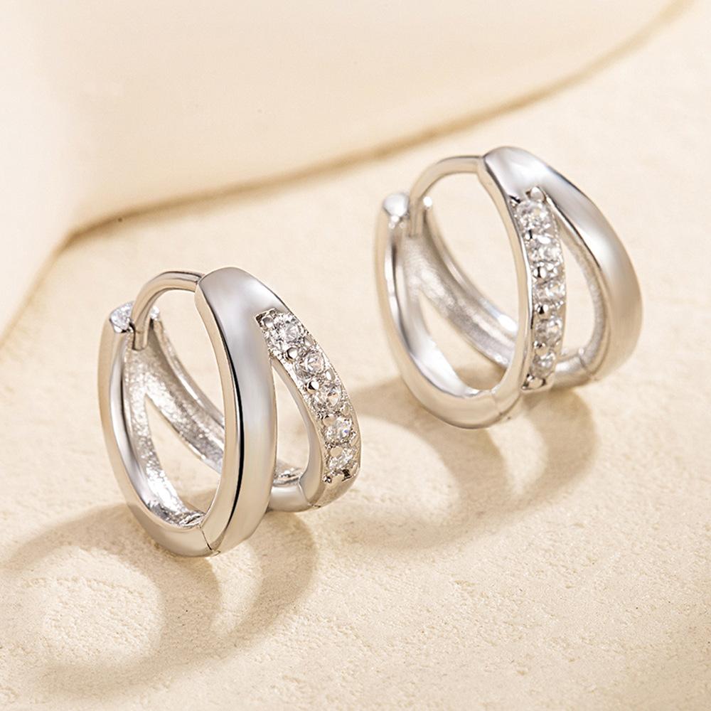 925 Sterling Silver Fashion Daily Hollow Diamond Set Zircon Earrings Birthday Party Anniversary Gift