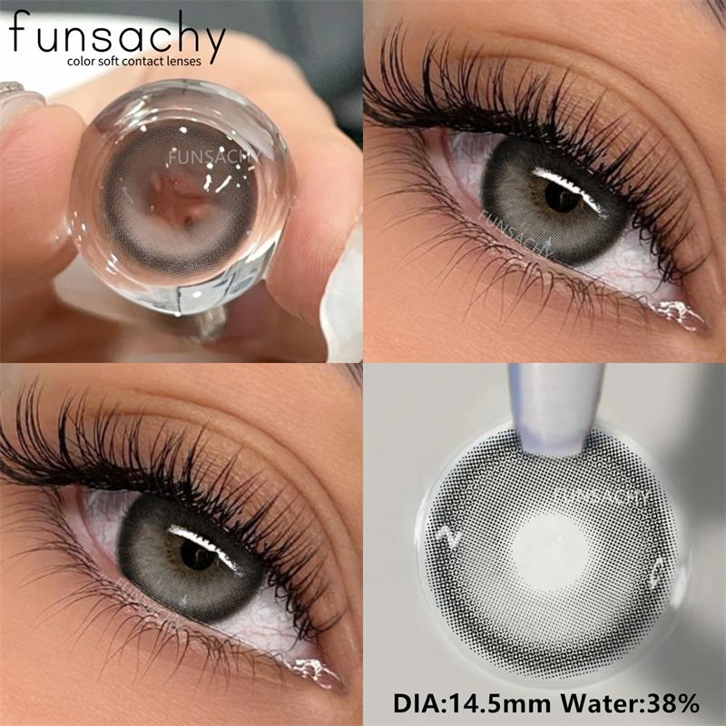 FUNSACHY 2 Stück natürliche Linsen, farbige Kontaktlinsen für die Augen, grüne Augen, bunte Linsen, jährliche blaue und graue weiche Kontaktlinsen
