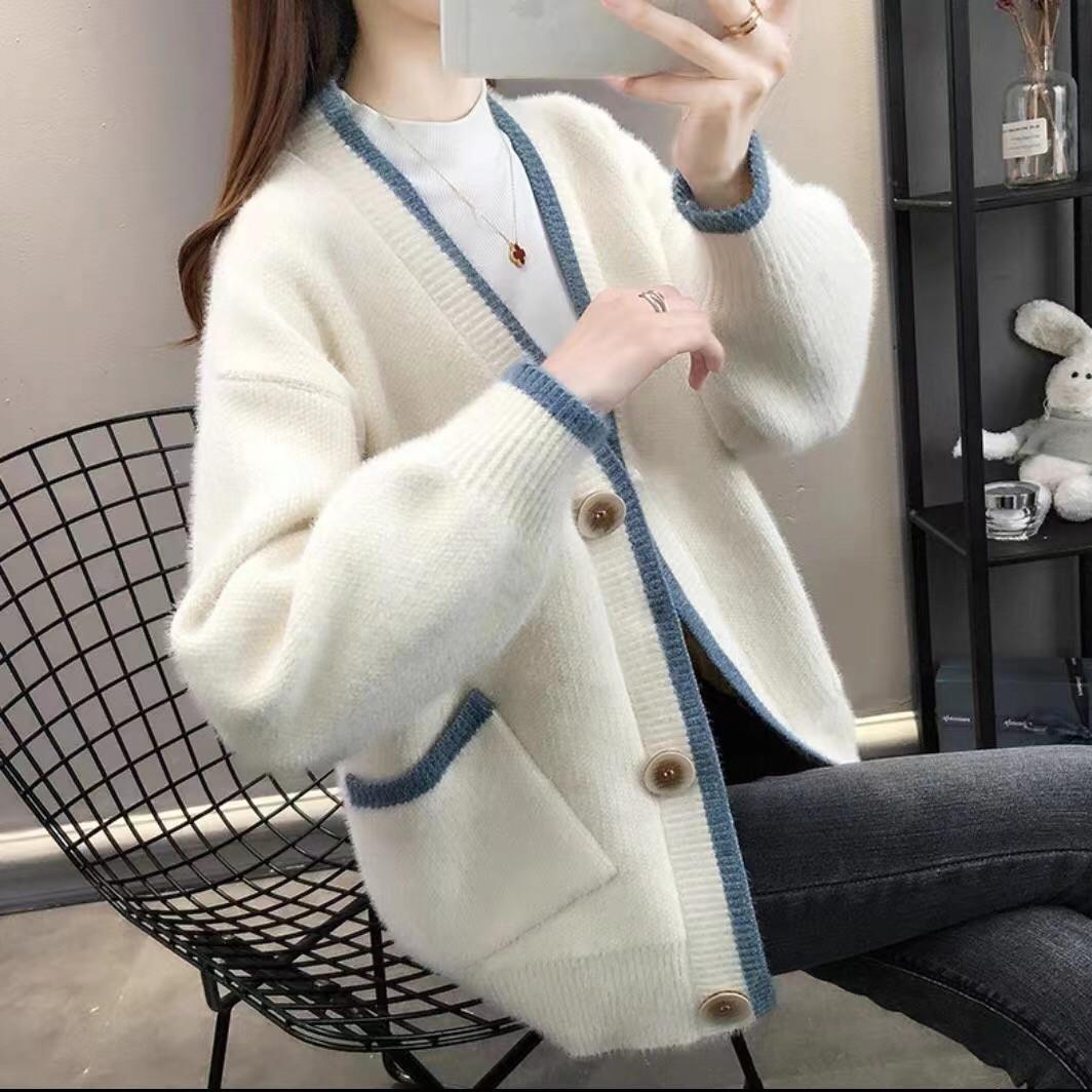 

FiveFive Кардиган Женский Винтаж Милый Модный Корейский Простой V-образный вырез Дамский Трикотаж Длинный Рукав Универсальный Осенний Женский Свитер One Size бежевый