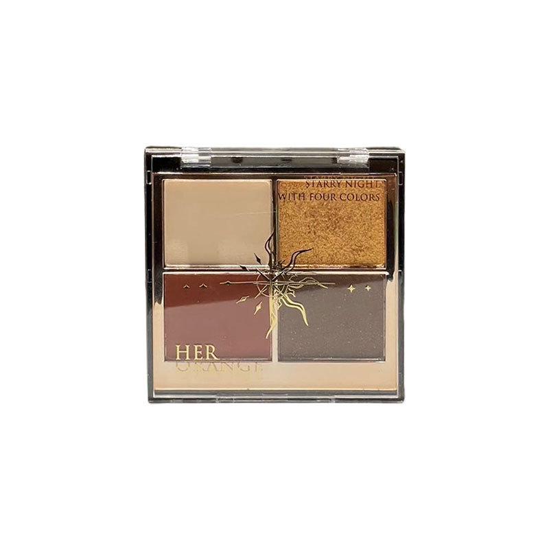 Palette Ombretti Tonalità Terra Herorange: Mix a quattro colori con finiture opaca, shimmer e glitter intensi nelle tonalità del rosa e del marrone.