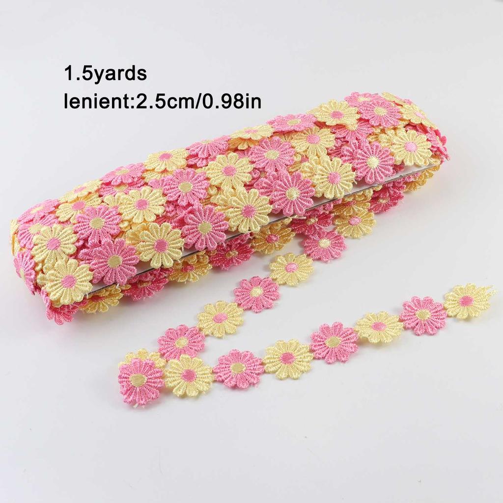 Daisy Flower Lace Trim Embroidered DIY Handmade Patchwork Ribbon Sewing Supplies Crafts 2.5CM Wide 1.5Yards Colorful