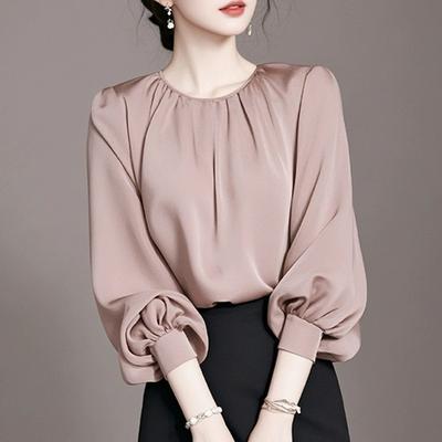 Early Autumn Foreign Chic Beautiful Top French Light Ripe Pink Long Sleeve Shirt Women