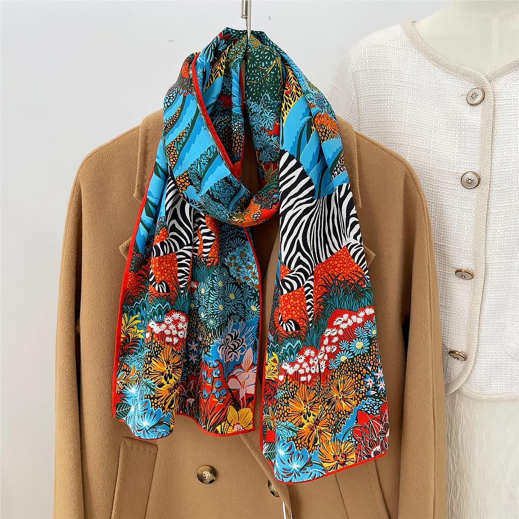 160X33Cm New Winter Thicken Silk Cashmere Scarf Women Hand Rolled Shawls Print Long Scarves Wrap Bandana Big Hijabs Female