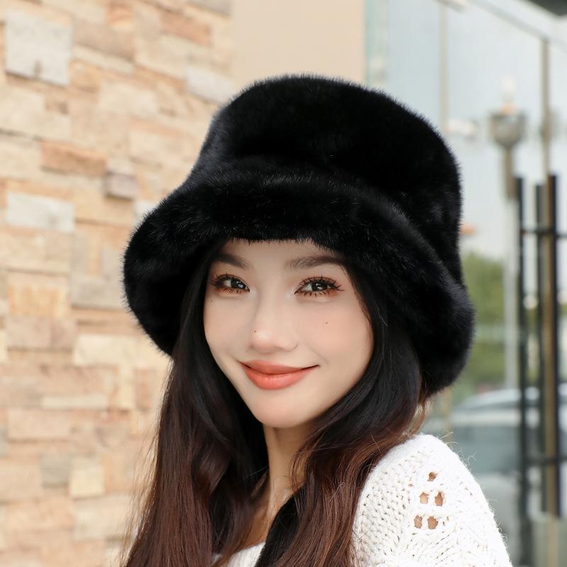 Hat Winter Women's Plush Bucket Hat Autumn and Winter New Warm Imitation Mink Rabbit Fluff Bucket Hat Basin Hat