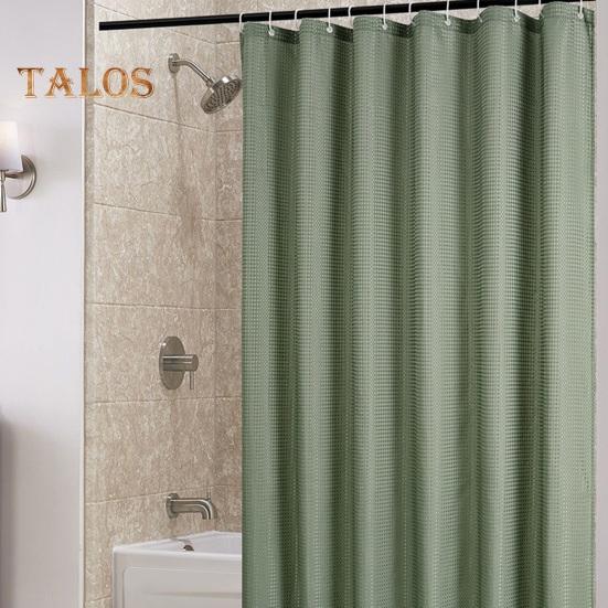 1 Set Shower Curtain with 12 Hanging Rings Contrast Solid Color Thickened Waterproof Punch-free Washable Kitchen Door Curtain Bedroom Window Curtain