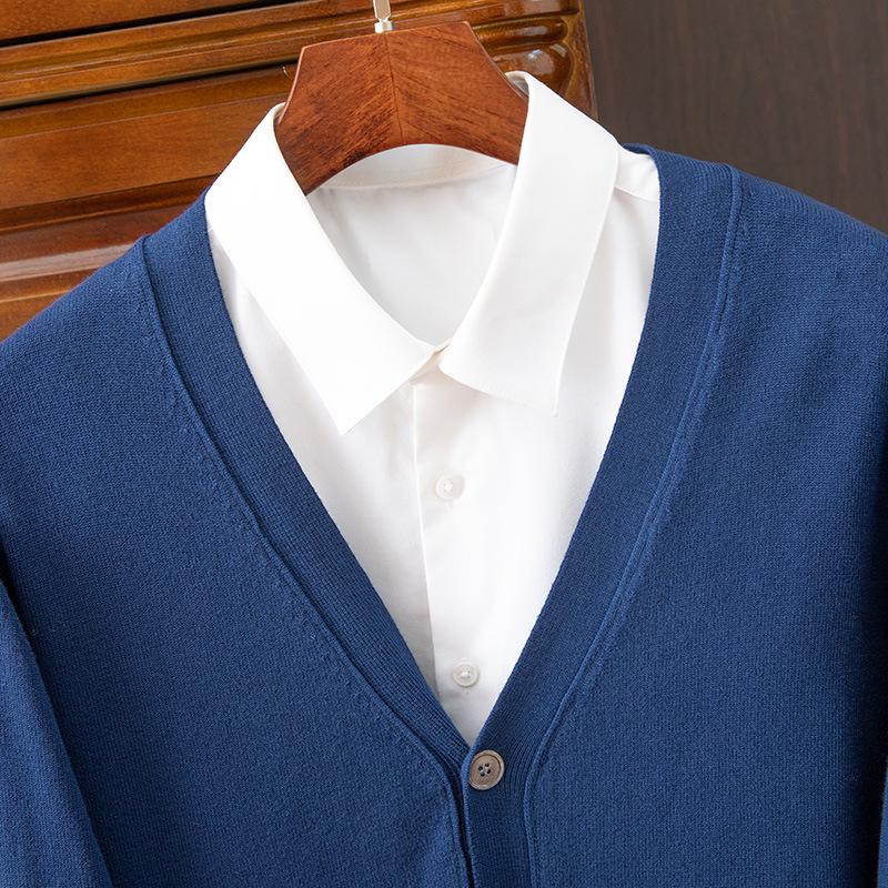 Men's Classic V-Neck Single-Breasted Korean-Style Loose Knit Cardigan Sweater
