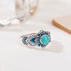 Adjustable Vintage Turquoise Enamel Floral Open Ring With Hollow Motif Bohemian Ethnic Style