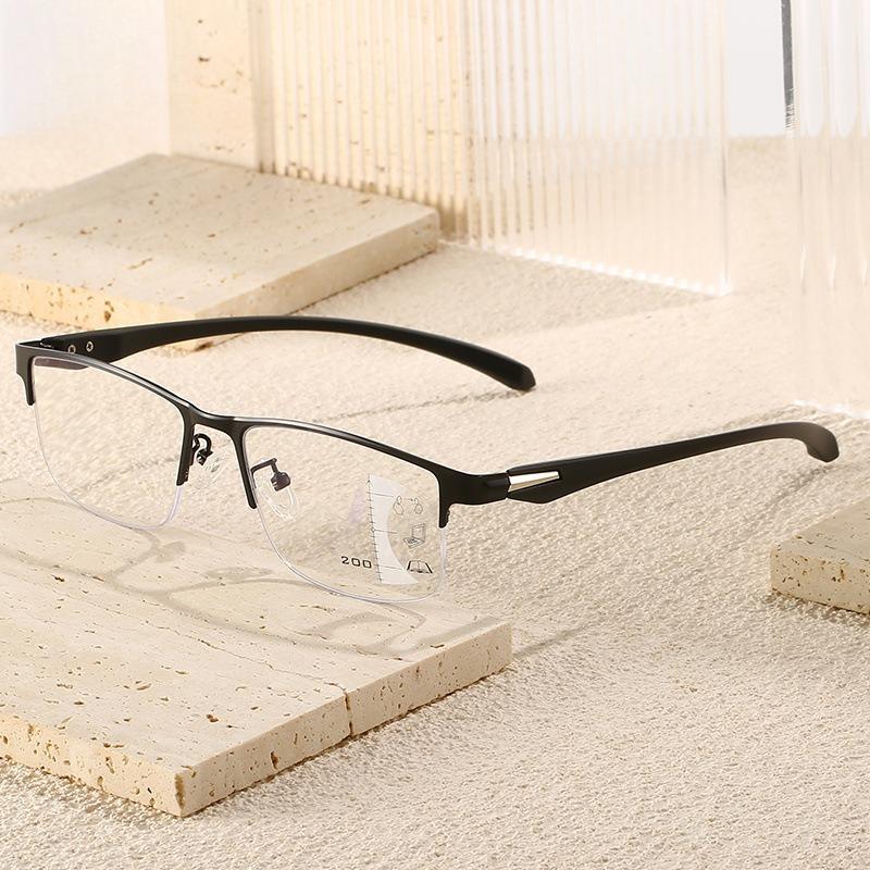 Anti Blue Light Multi Focus Metal Frame Reading Glasses Far Near Dual Use TR Ultra Light Presbyopia Glasses