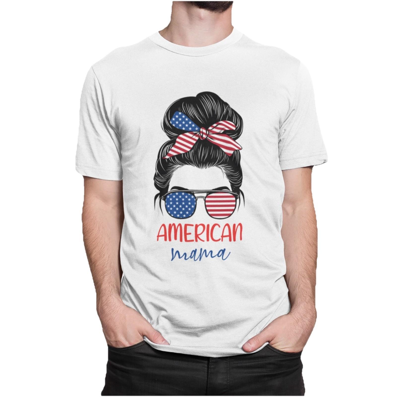 American Mama T-Shirt | Patriotic Messy Bun 4th of July Shirt XL