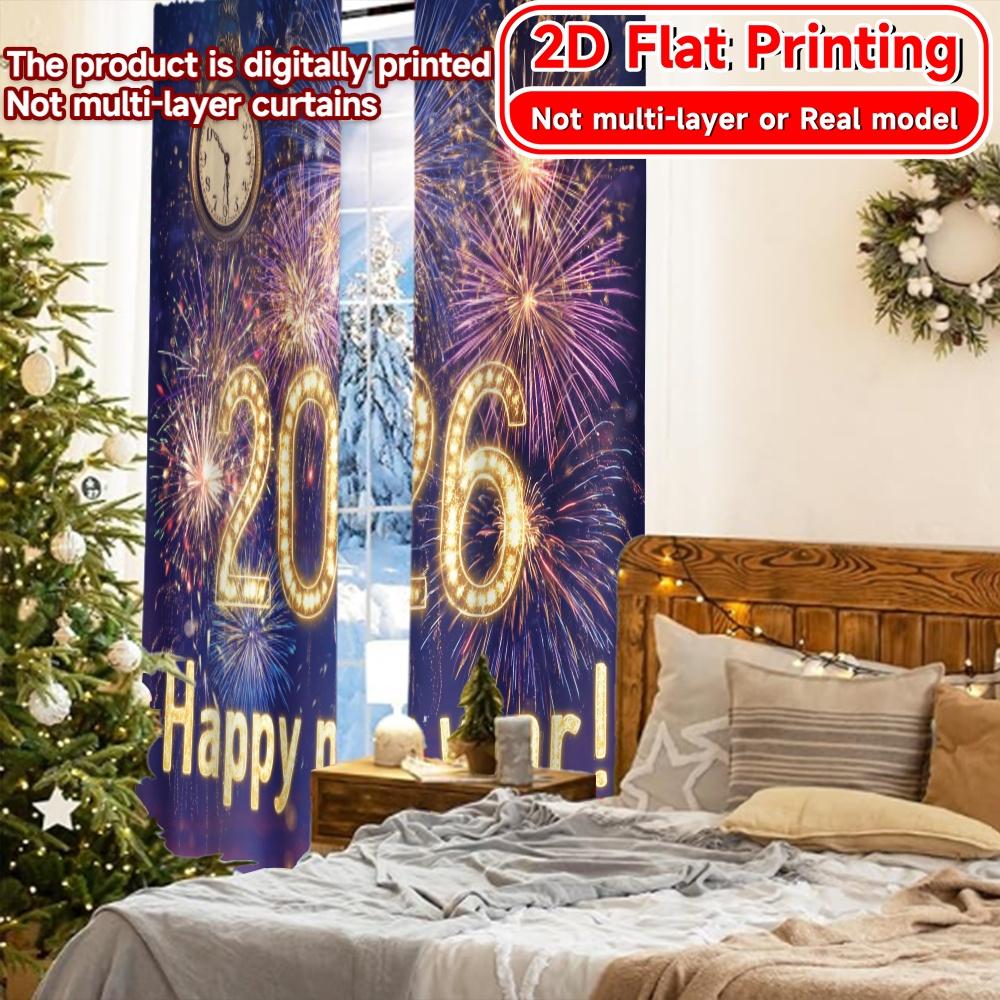 2D Flat Printing  2pcs  Celebration(3) Pattern Chic Curtains Polyester Curtains Holiday Ldeal for Living Room and Bedroom
