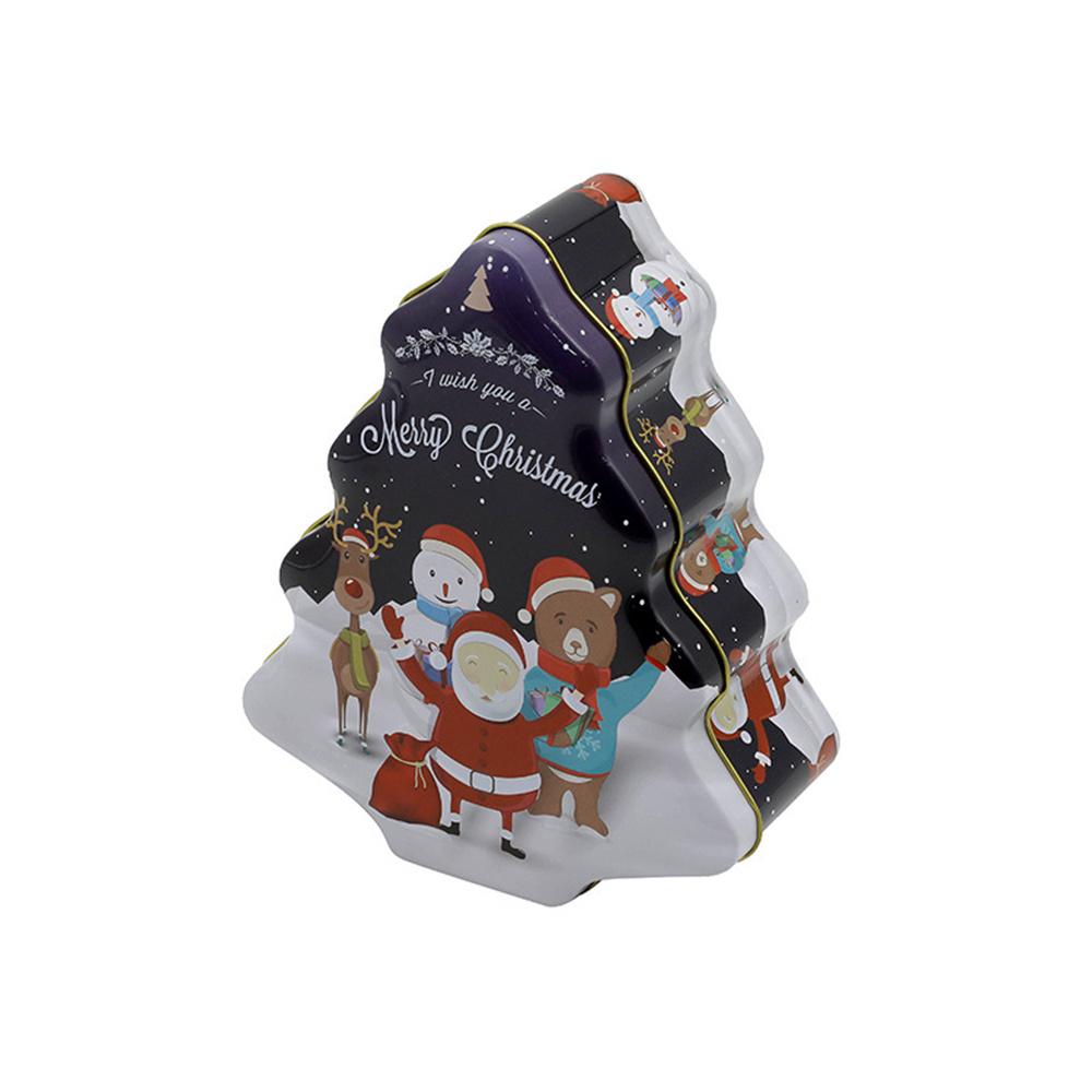 Cutie de tablă în formă de brad de Crăciun Biscuiți de Crăciun Moș Crăciun Biscuiți pentru depozitare bomboane Cutie metalică Om de zăpadă imprimat Organizator borcan sigilat