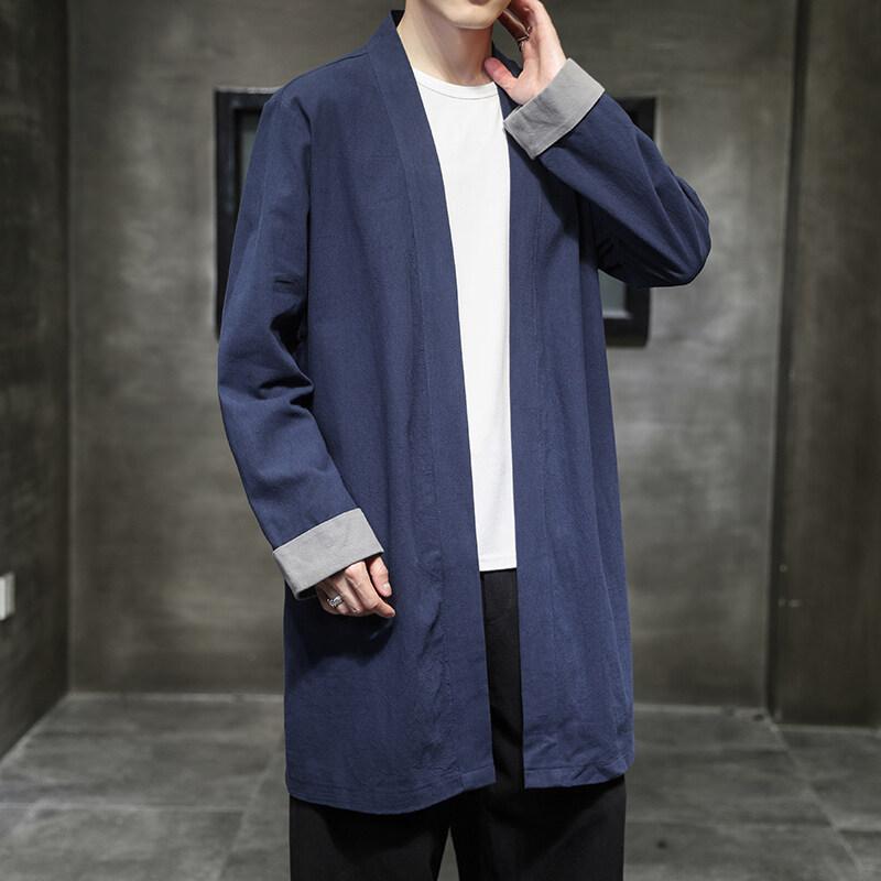 2025 Kimono Cardigan Bărbați Lenjerie Trench Coat Îmbrăcăminte de exterior Lejer Stil chinezesc Palton Lung Mens Vintage Windbreaker Jachetă Casual