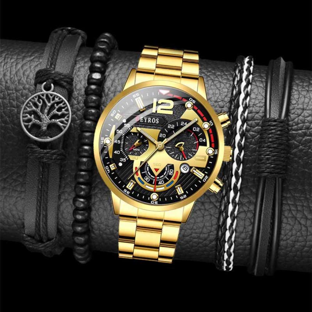 5-Piece Set Men S Watch Casual Business Men S Watch watch+bracelet+bracelet+bracelet+bracelet
