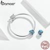 BAMOER 925 Sterling Silver Blue Blossom Flower Magic Star Round CZ Bead Fit Charm Silver Original Bracelet & Jewelry