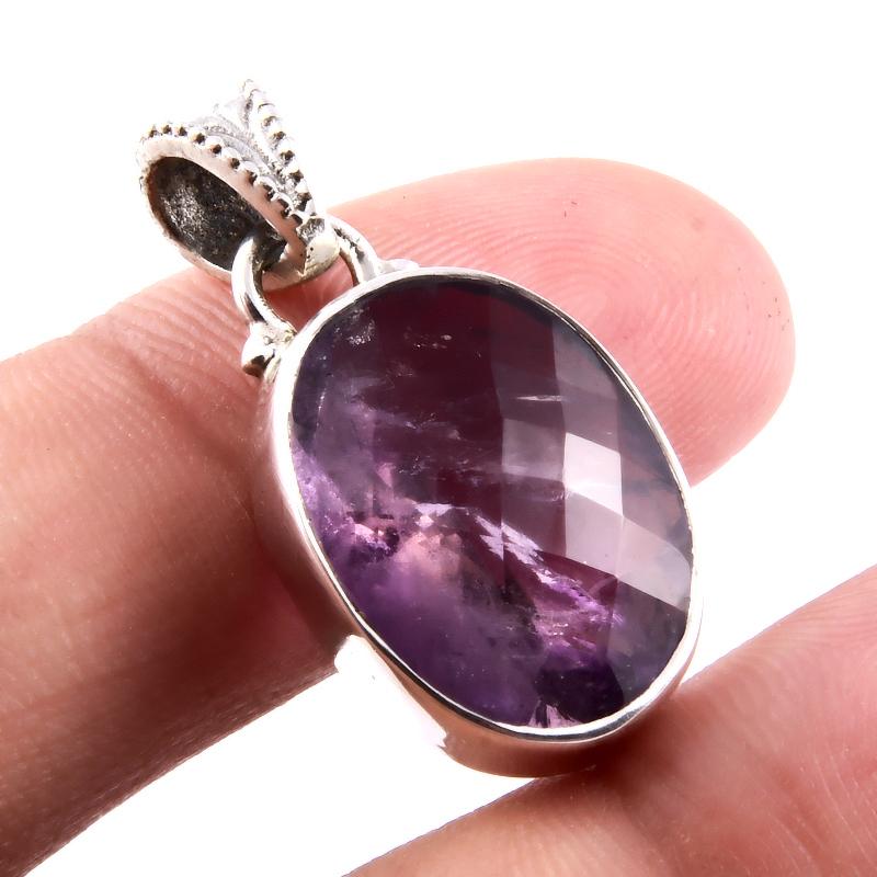 Natürlicher rosa Amethyst-Edelstein, 925er Sterling-Silber, Schmuck-Anhänger, 2,5 cm, C8W64