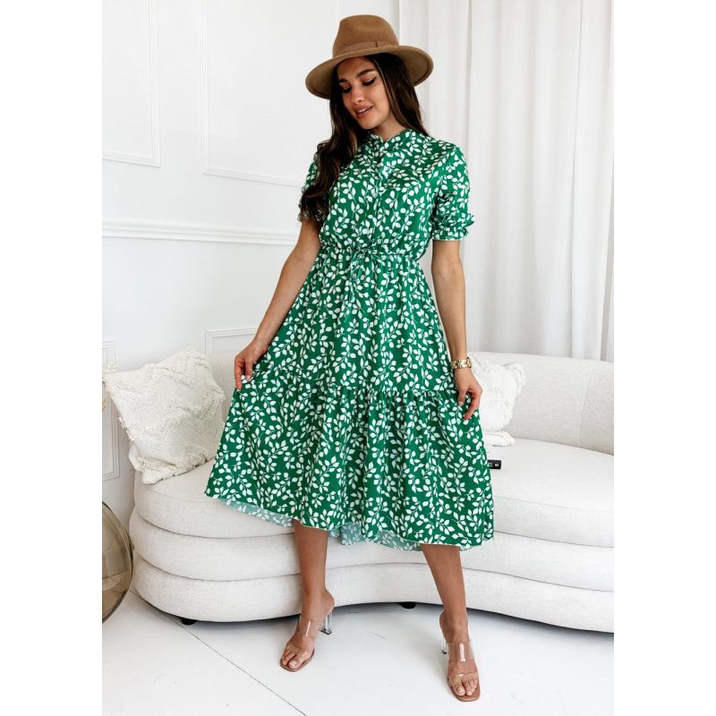 

Short Sleeve Printed Fitted Waist Swing Dress Medium