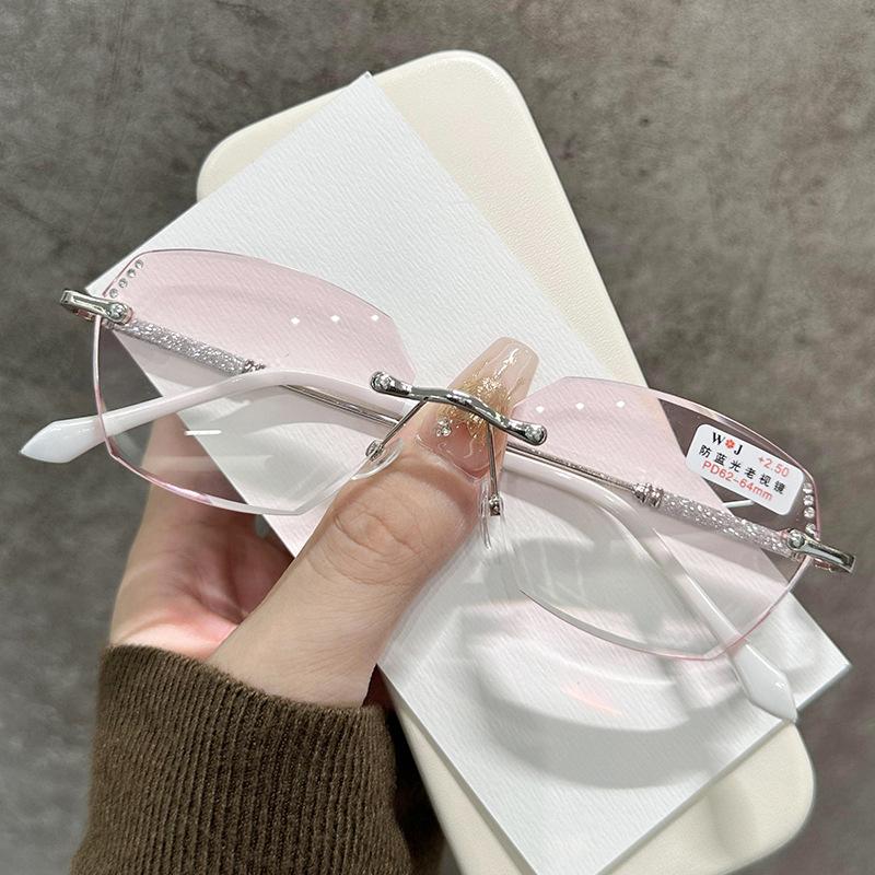 

Унисекс Роскошные очки для чтения с бриллиантами для мужчин и женщин Стильные очки для дальнозоркости по рецепту Модные очки без оправы для дальнозоркости серебряный