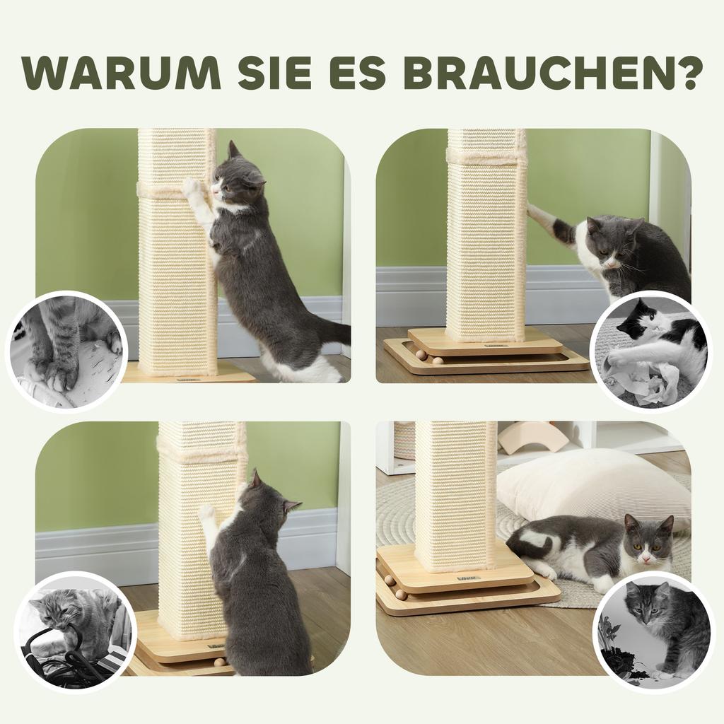 3-in-1 Cat Scratching Post, 87cm Cat Scratcher w/ Track Ball Toy, Oak Tone