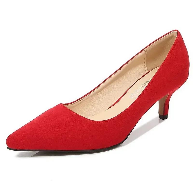 Women Sweet Flocks Thin Heel Shoes Office Work Single Shoes Nightclub Party Banquet Pub Attendant High Heels Large Size 35-46