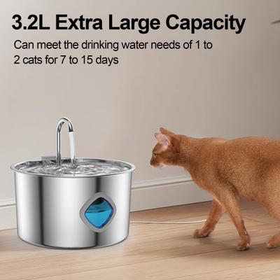 Cat Water Fountain 3.2L/108oz Purify Water Fountain Stainless Steel Drinking Fountain with Silent Water Pump Healthy Living Water for Home Indoor Cats