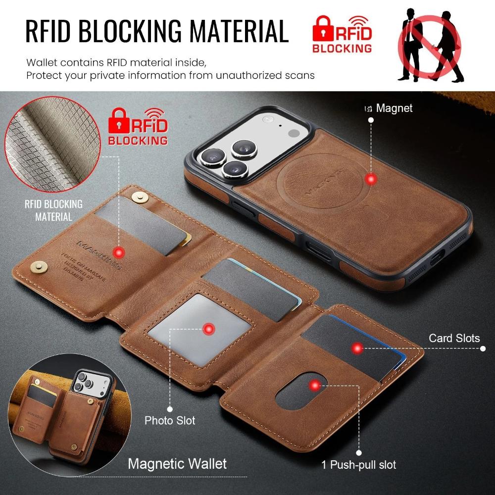Luxury Leather Phone Case for iPhone 17 Pro Max Air 16e 16 Plus 15 14 13 12 Magnetic Attraction Detachable Card Holder Wallet