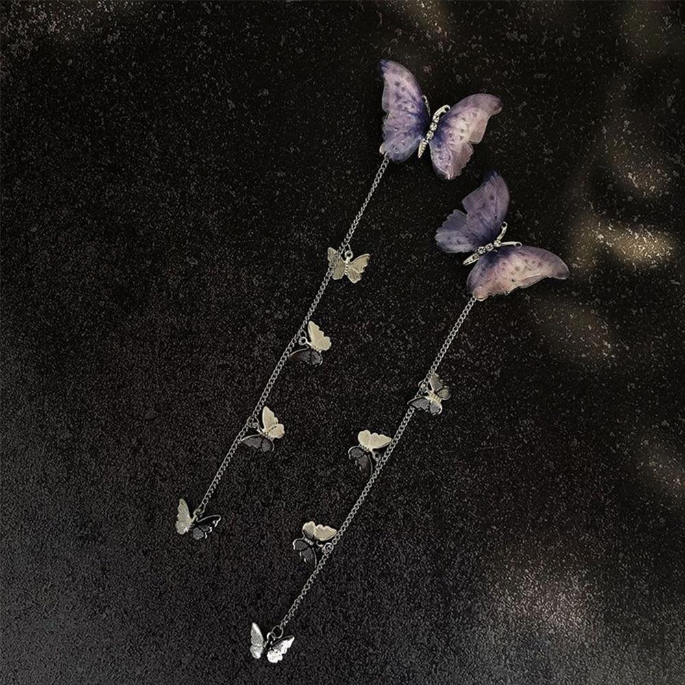 1 Pair Butterfly Hairpins New Korean Yarn Elegant Metal Tassel Long Hair Clips For Women Hanfu Antique Party Hair Accessories