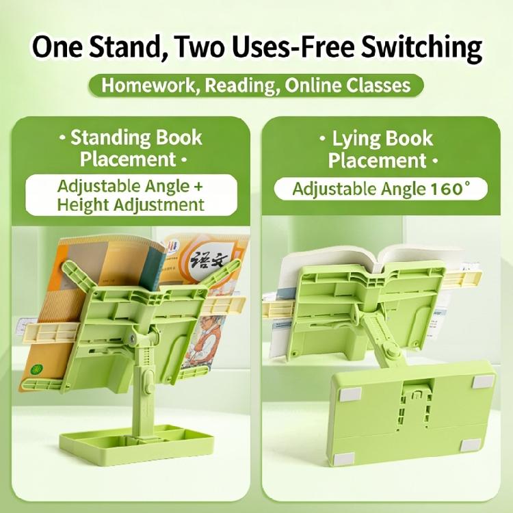 Foldable Plastic Reading Stand Adjustable Textbook Stand Folding Book Rest with Page Clips for Book Tablet Music Scores