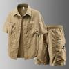 Summer Ice Silk Short Sleeve Set Men's Short Sleeve Shirt Five Leg Pants Workwear Set