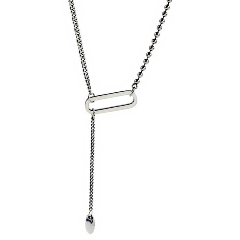 New Popular Geometric Shape O-shaped 925 Sterling Silver Jewelry Old Tassel Polished Oval Clavicle Chain Necklaces TYB388