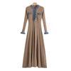 Women's Spring Long Sleeve Sweater Dress Fall Button Ribbed Knit Pleated Dresses Color Block Knit A Line Slim Fit Elegant Maxi Dresses for Women
