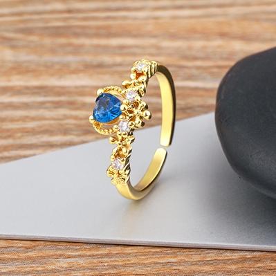 Nidin Delicate 5 Colors Zircon Stones Heart Rings Open Adjustable for Women Fashion Bridal Engagement Wedding Jewelry Gift