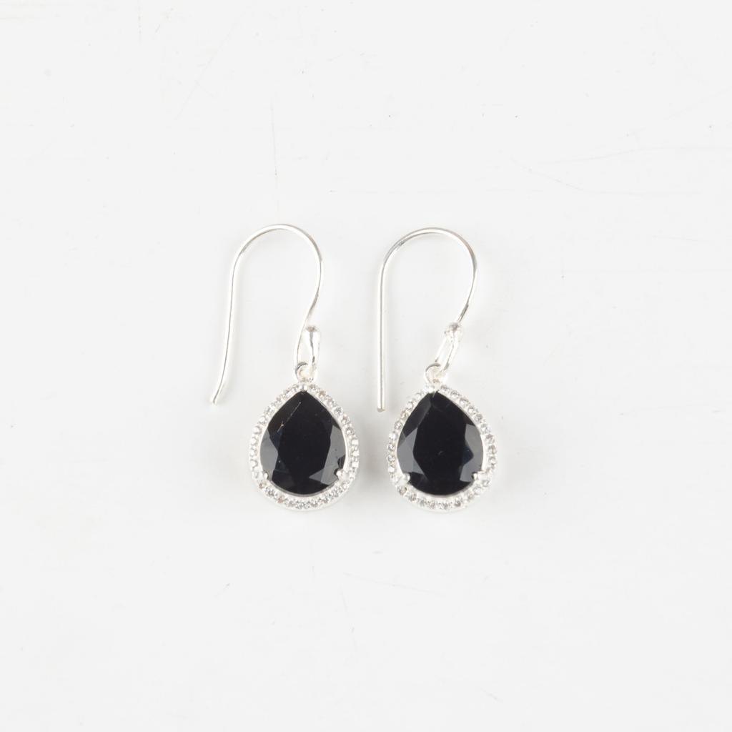 Black Onyx Gemstone 925 Sterling Silver Jewelry Zircon Earrings 1.80" For Women CZE-4-5