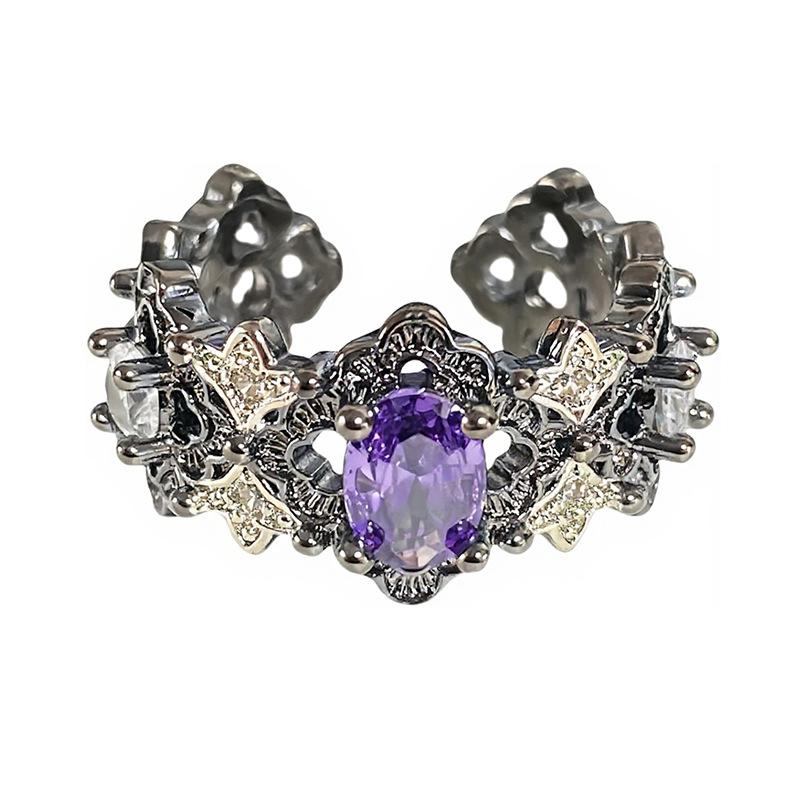 [Die dunkle Welt] Dunkellila Zirkon Persönlichkeit Punk Offener Ring Voll von Diamanten Zirkon Nische Stapelring