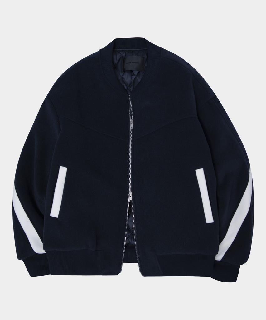 Black Moment Contrast Cut Detail Two-Way Stadium Bomber Padded Jacket [Charcoal]