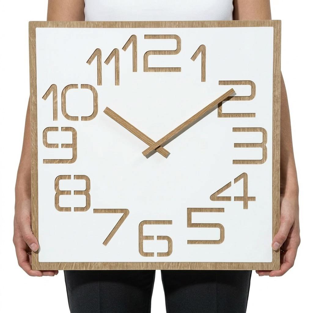 Digits oak wall clock 50cm white