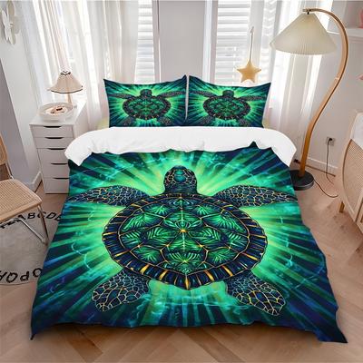 3pcs Turtle Artwork Duvet Cover Set - Machine Washable, Includes 1 Cover and 2 Pillowcases, No Core Included Yy251013058