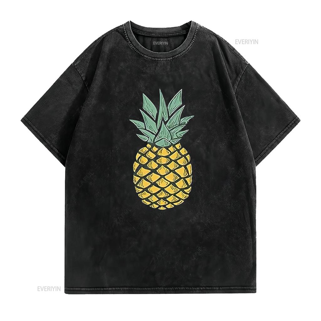 Womens Pineapple T Shirt Cute S Summer Vacation  Cotton Aloha Black Vintage Washed Fashion Versatile Stretched Stylish Homme