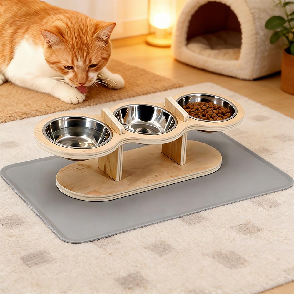 Cat Food Bowls 15° Tilted Pet Bowls for Cats Puppy Small Dogs Raised Adjustable Cat Bowl Feeder with 3 Stainless Steel Bowls